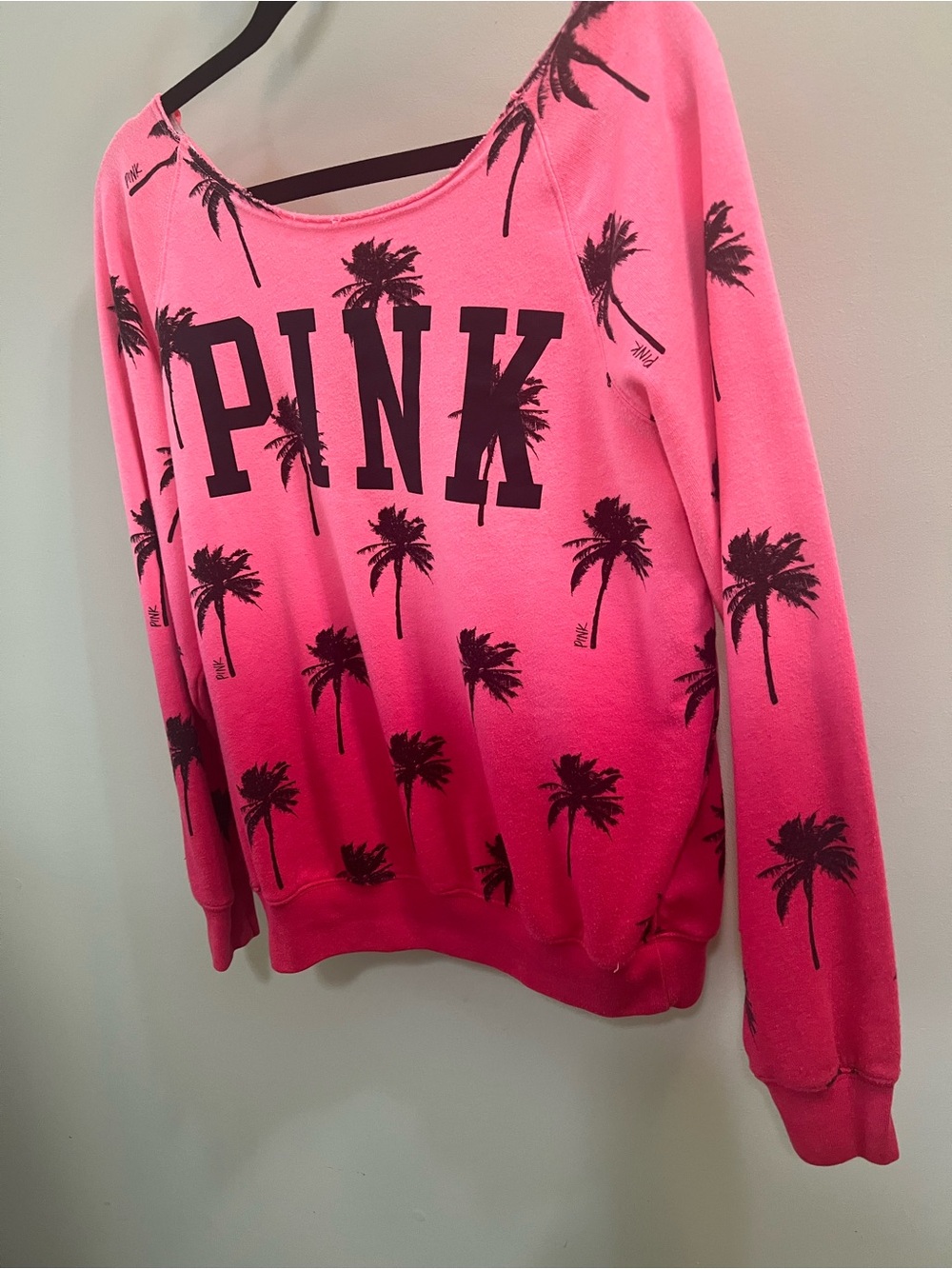 PINK Victoria's Secret Palm Tree Ombré Slouchy Crew Sweatshirt Size Small Petite